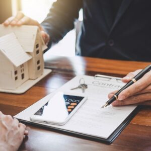 People discussing details of a home contract
